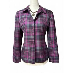 Vintage Petite Sophisticate Plaid Blazer Sz 4 Preppy Retro Grunge Office Career